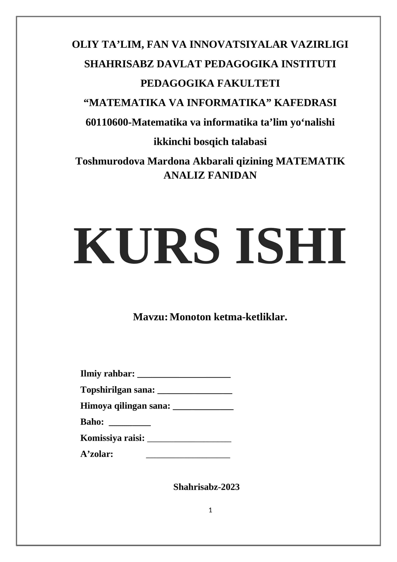 Monoton ketma-ketliklar kurs ishi