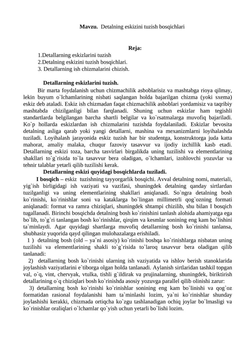Detalning eskizini tuzish bosqichlari.