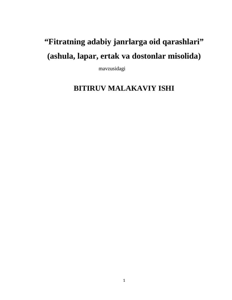 “Fitratning adabiy janrlarga oid qarashlari” (ashula, lapar, ertak va dostonlar misolida)