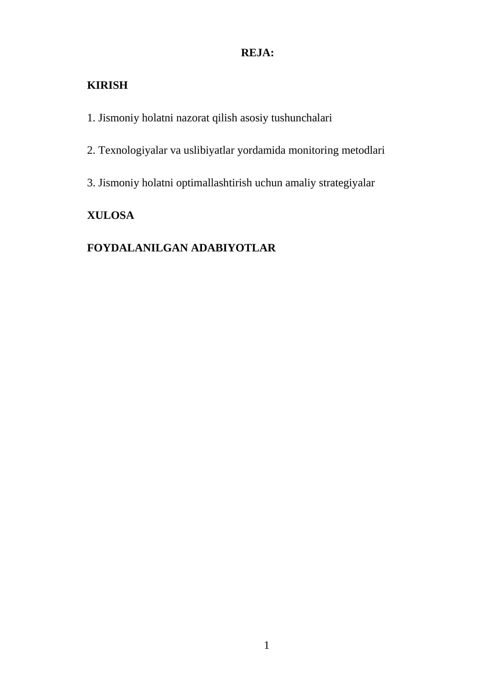 Jismoniy Holatni Nazorat Qilish Asoslari