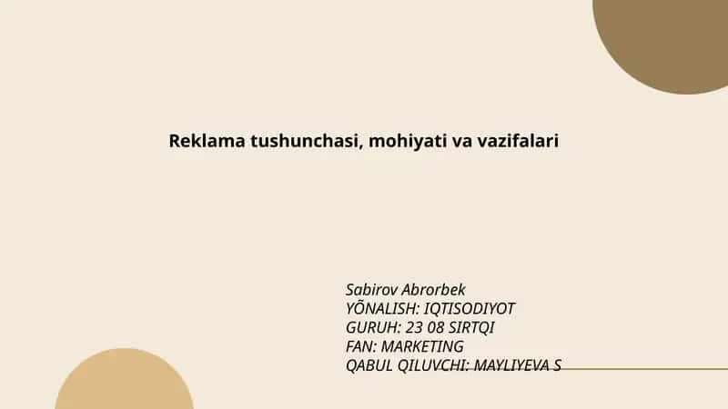 Reklama tushunchasi, mohiyati va vazifalari
