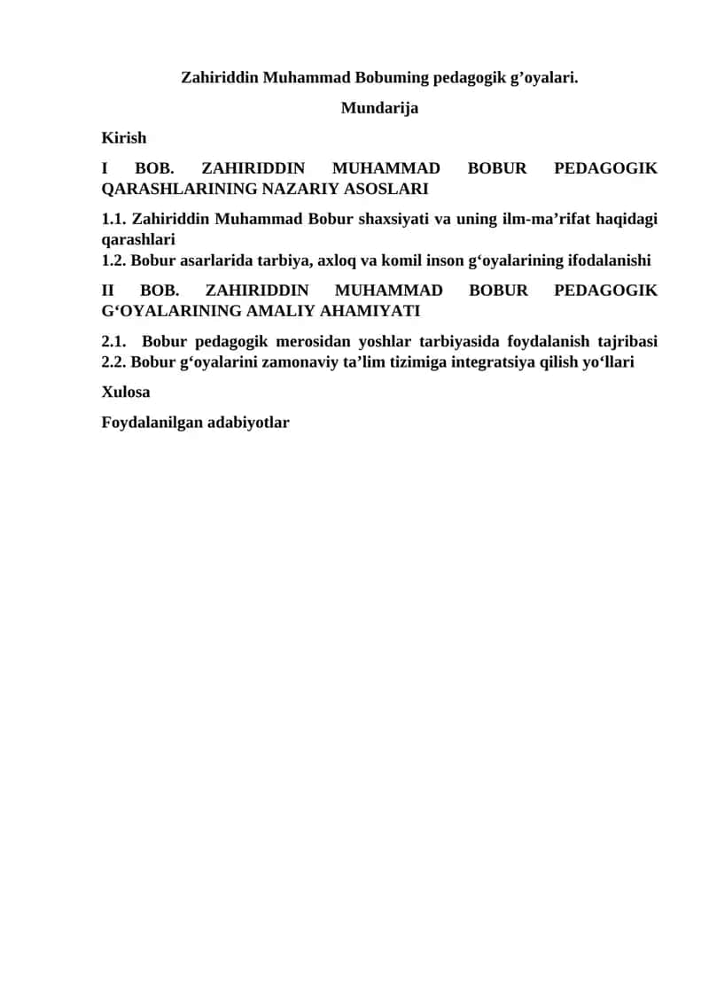 Zahiriddin Muhammad Bobuming pedagogik g’oyalari