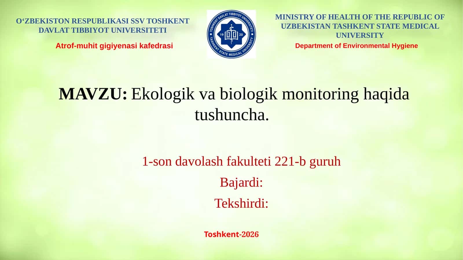 Ekologik va biologik monitoring haqida tushuncha