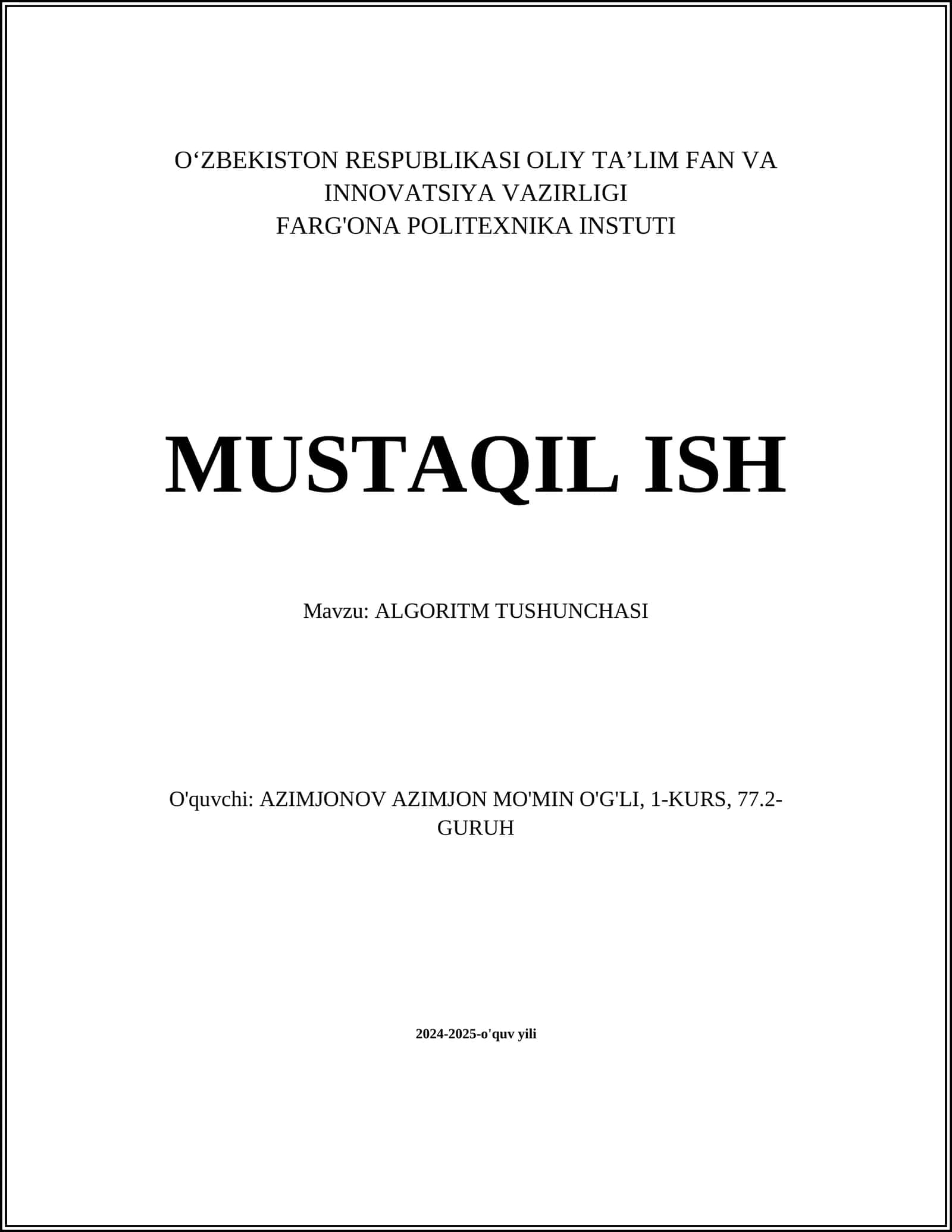 ALGORITM TUSHUNCHASI