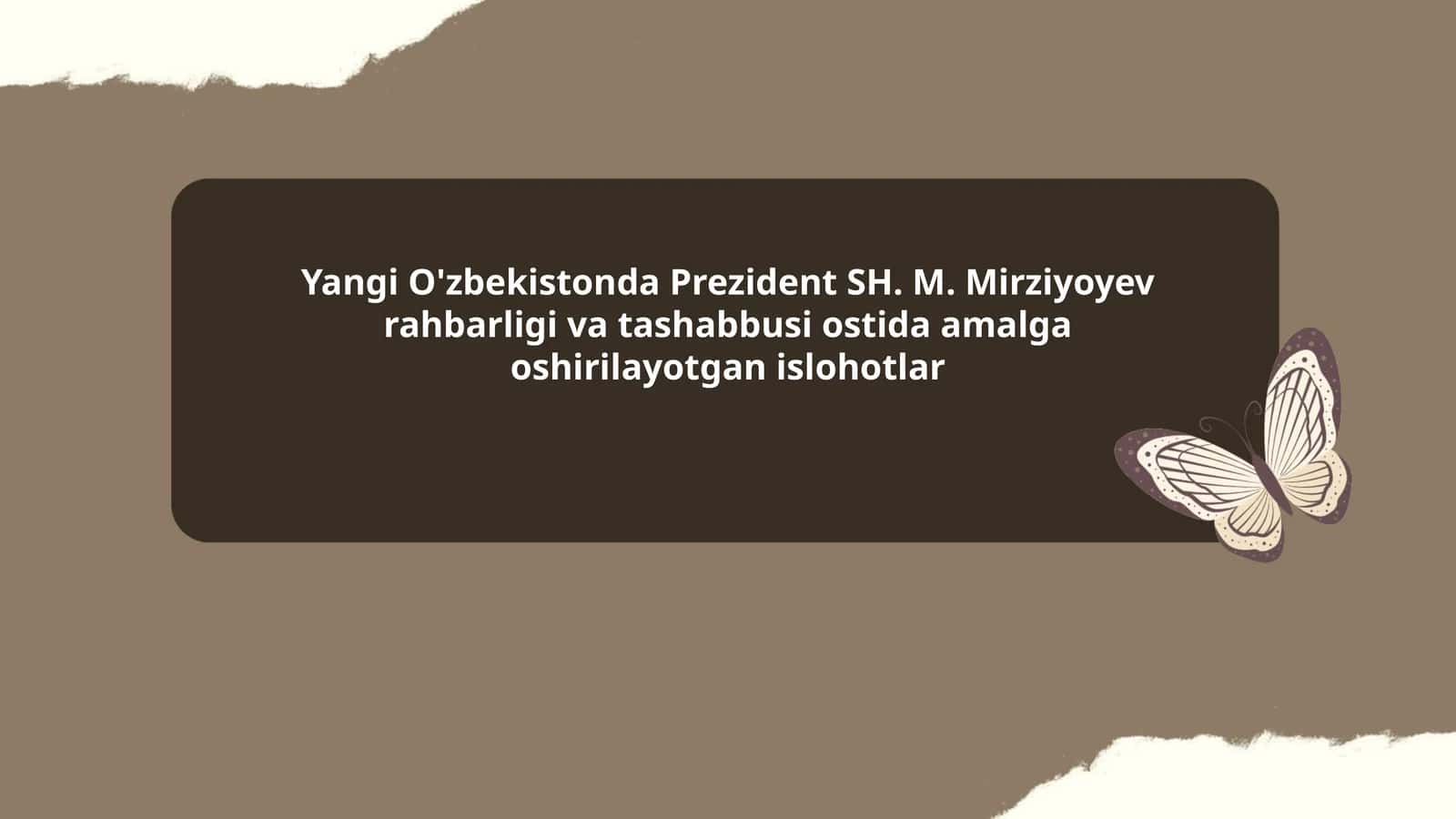 Yangi O'zbekistonda Prezident SH. M. Mirziyoyev rahbarligi va tashabbusi ostida amalga oshirilayotgan islohotlar