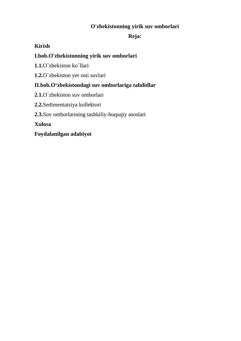 O'zbekistonning yirik suv omborlari