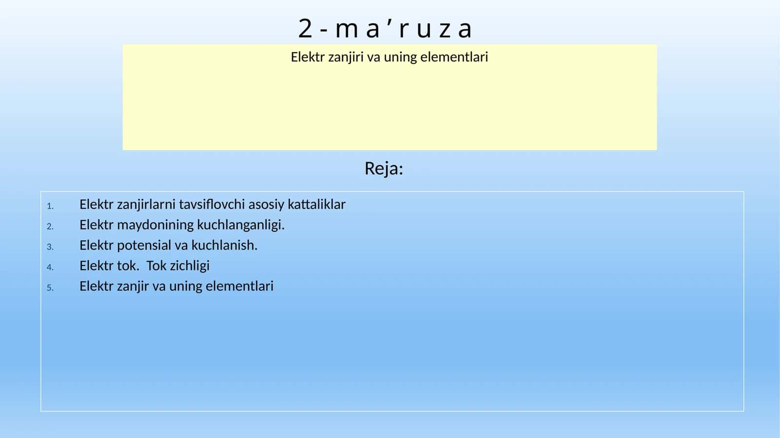 Elektr zanjiri va uning elementlari