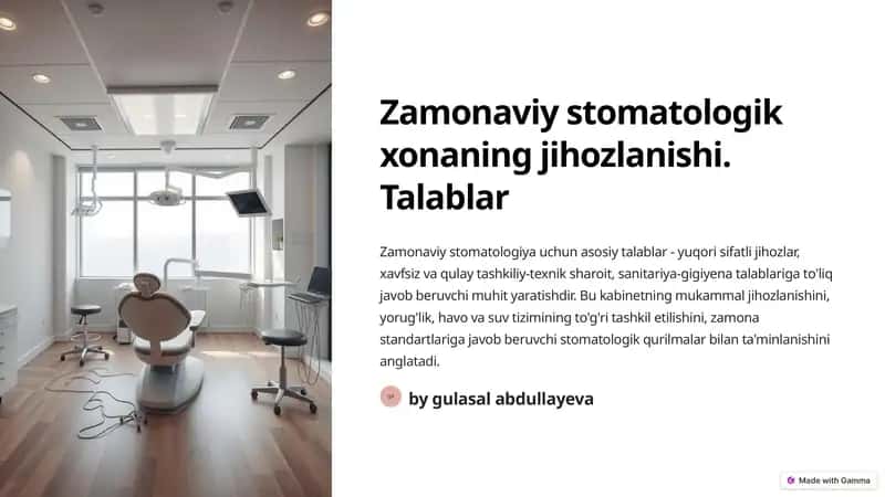 Zamonaviy stomatologik xonaning jihozlanishi