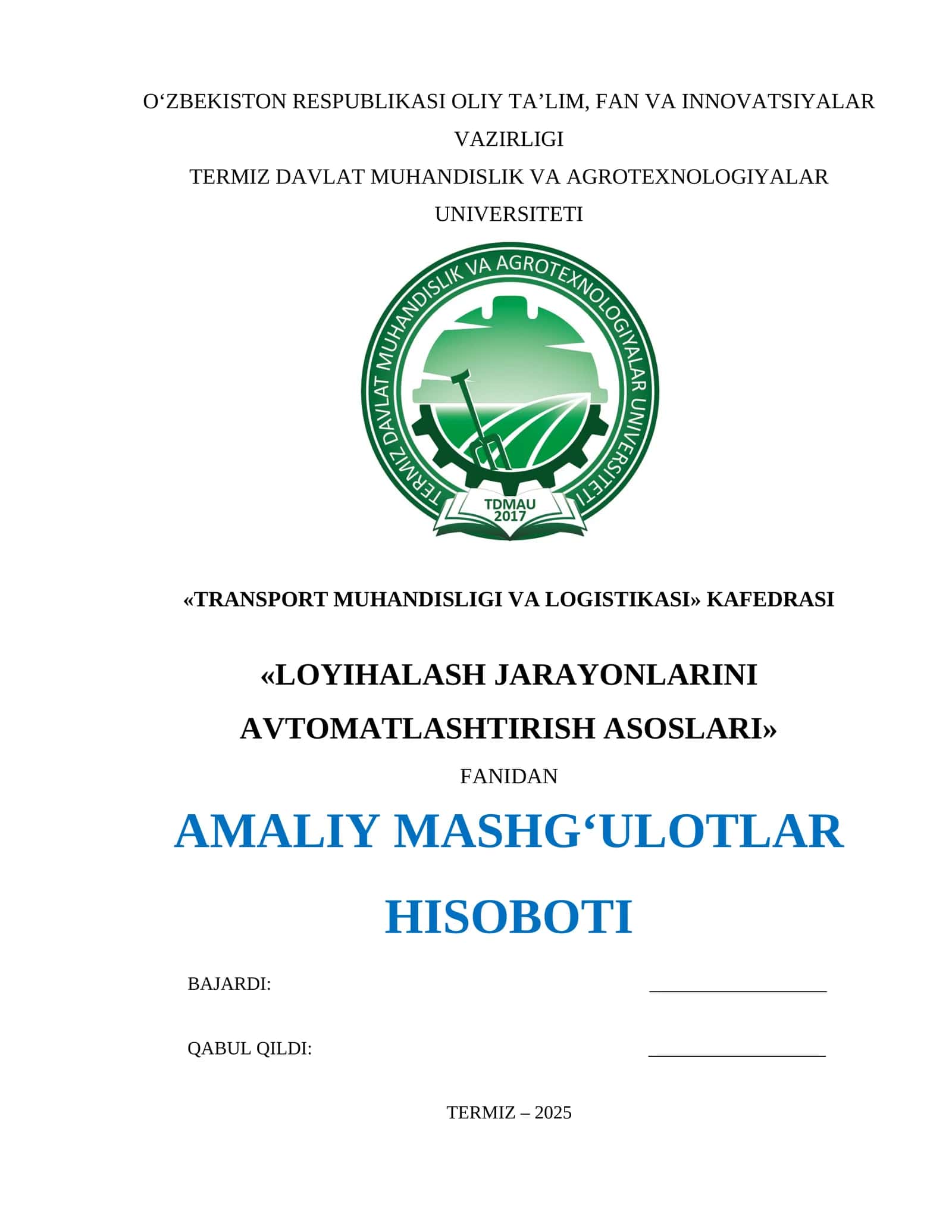 Loyihalash jarayonlarini avtomatlashtirish asoslari