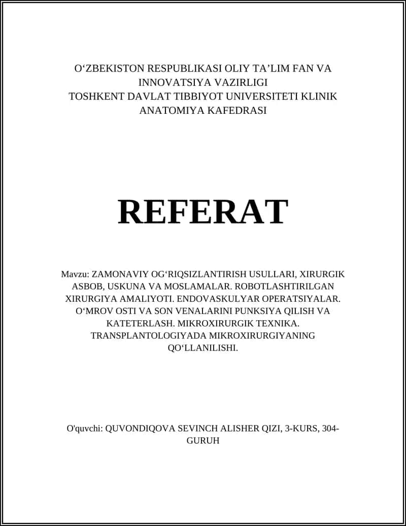 Zamonaviy Og‘riqsizlantirish Usullari