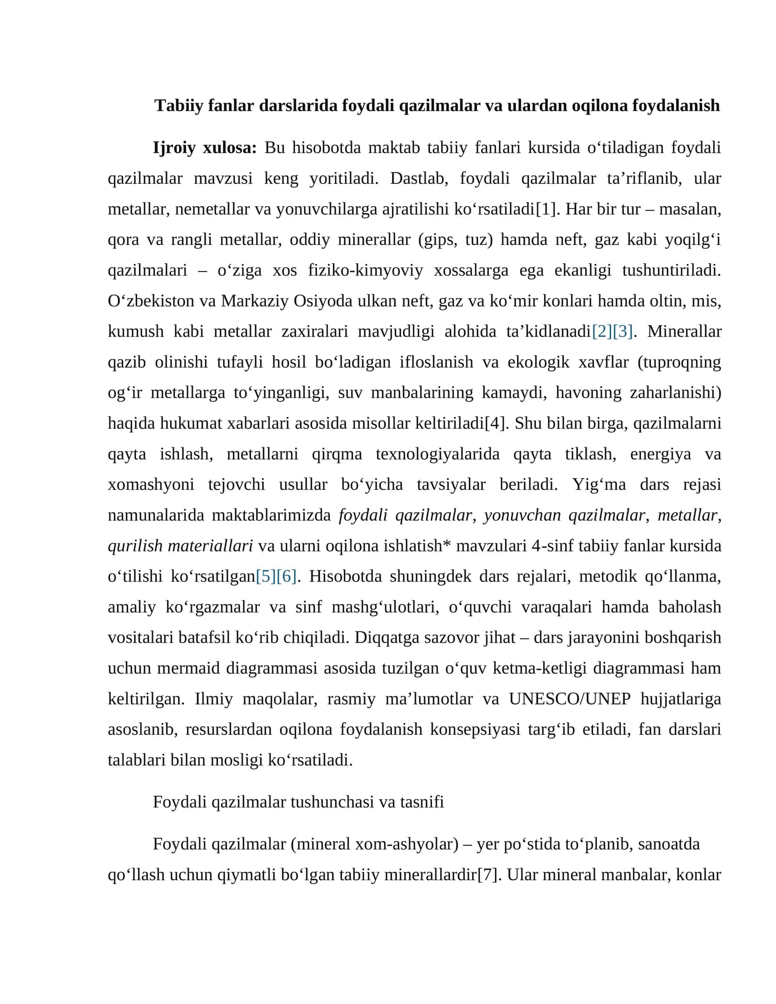 Foydali qazilmalar va ulardan oqilona foydalanish