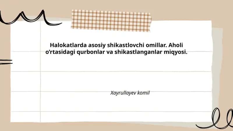 Halokatlarda asosiy shikastlovchi omillar. Aholi o’rtasidagi qurbonlar va shikastlanganlar miqyosi.