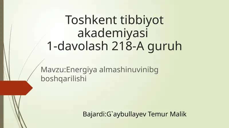 Energiya almashinuvinibg boshqarilishi