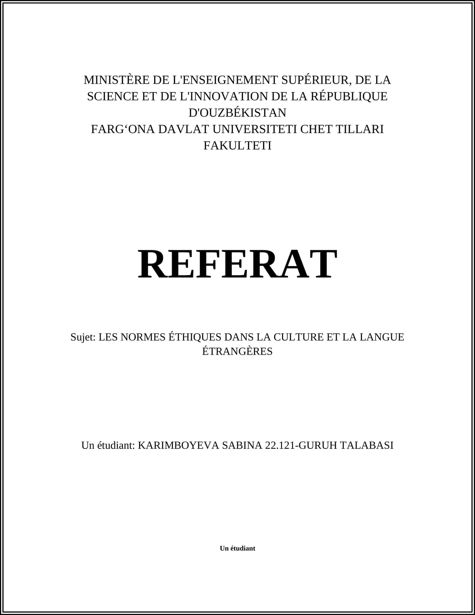 REFERAT: LES NORMES ÉTHIQUES DANS LA CULTURE ET LA LANGUE ÉTRANGÈRES
