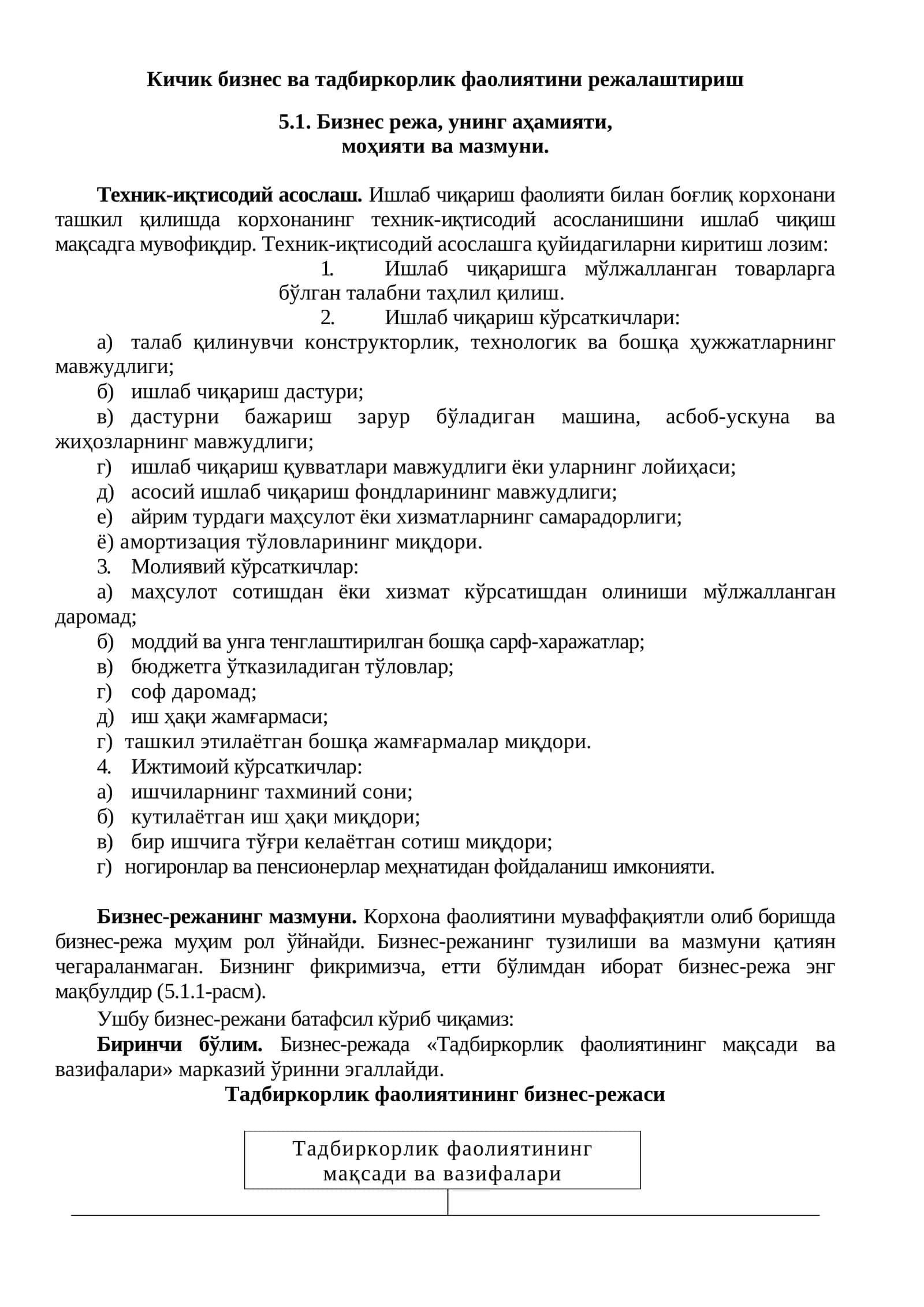 Кичик бизнес ва тадбиркорлик фаолиятини режалаштириш