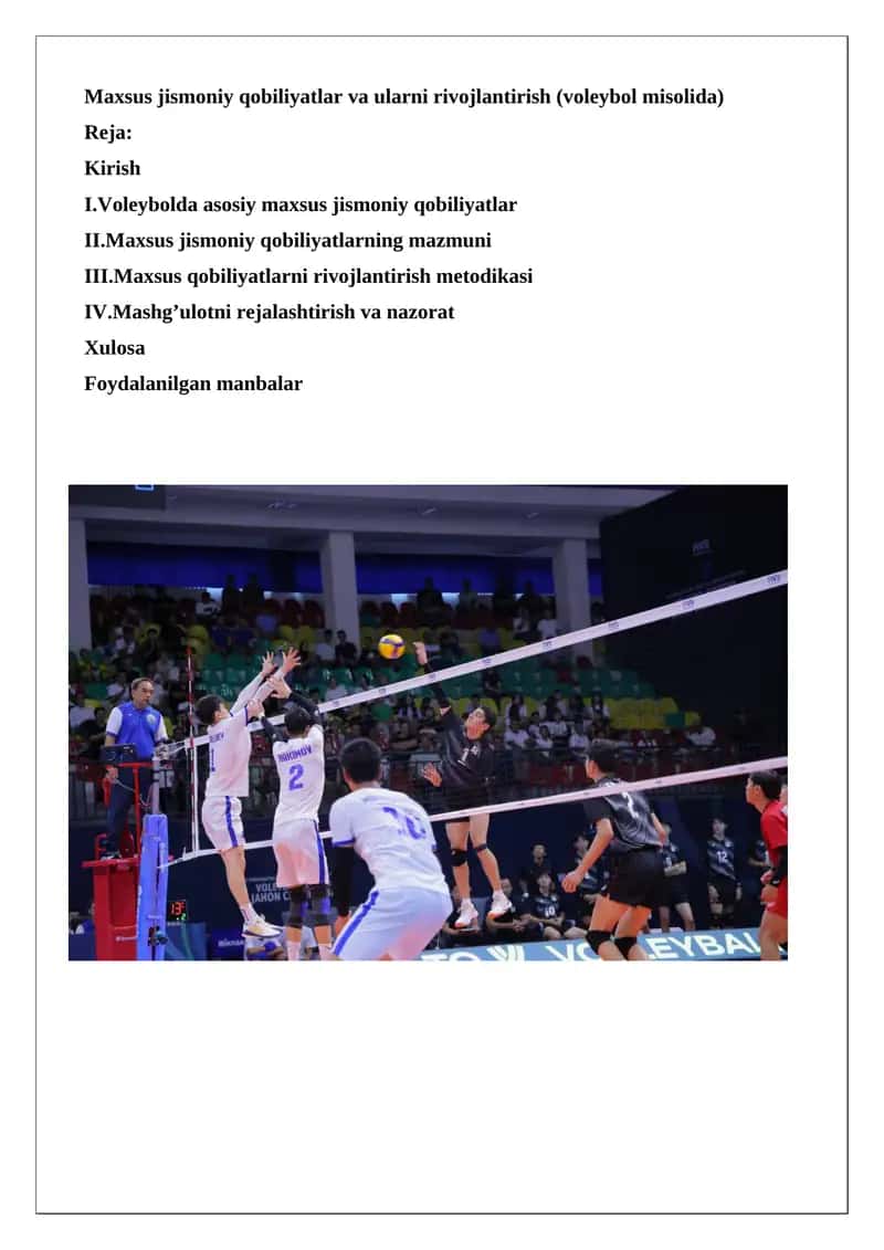 Maxsus jismoniy qobiliyatlar va ularni rivojlantirish (voleybol misolida)