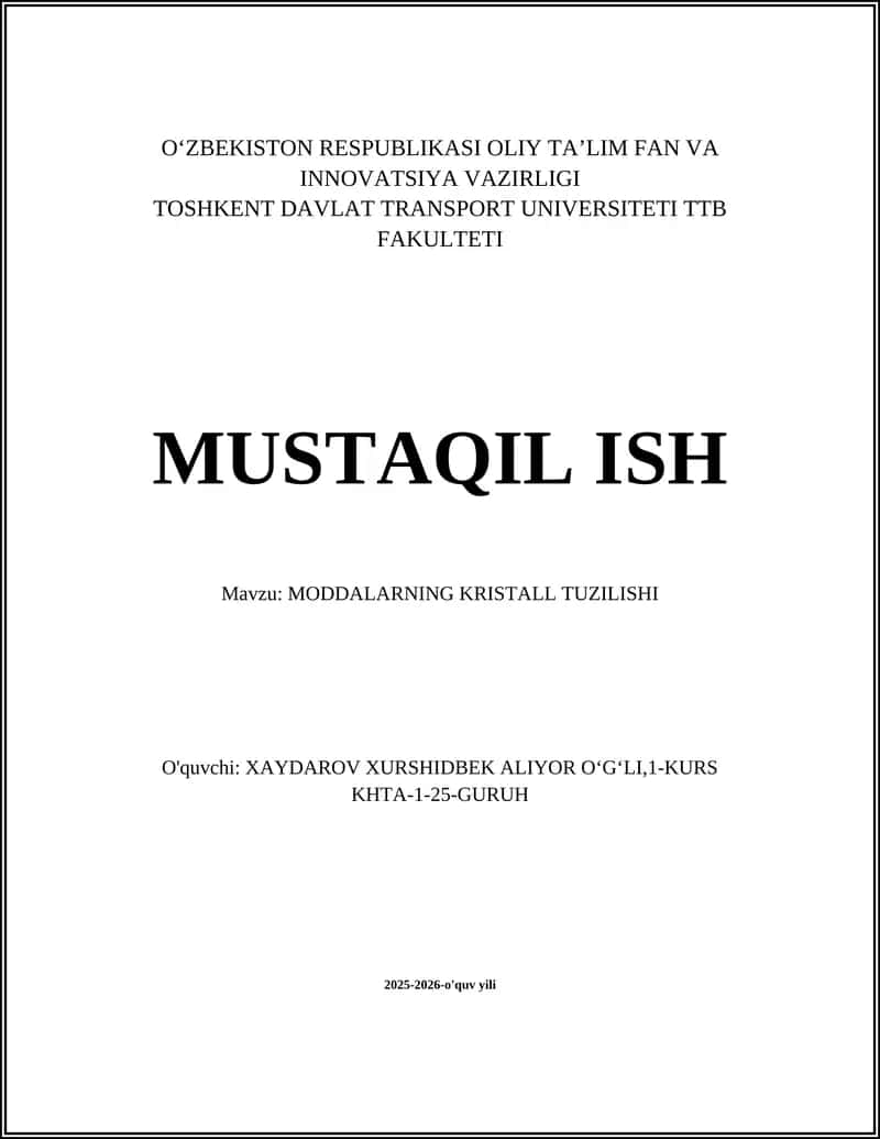 MODDALARNING KRISTALL TUZILISHI