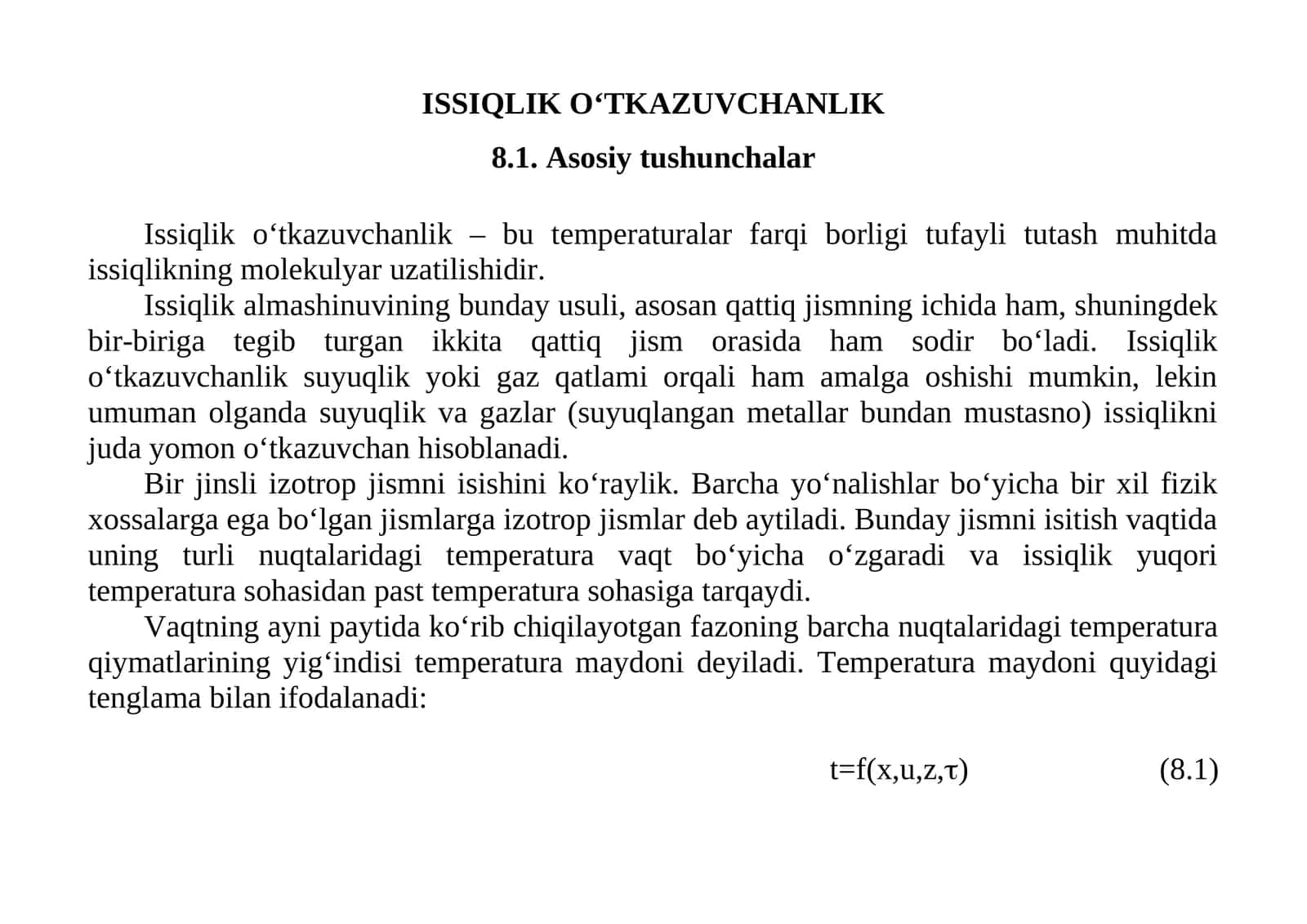 ISSIQLIK O‘TKAZUVCHANLIK