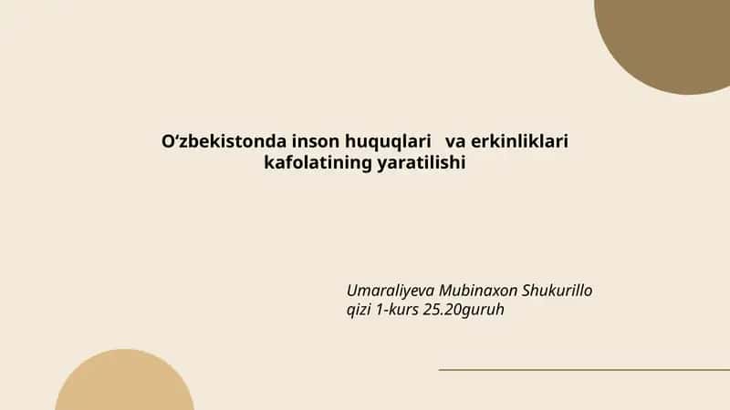 Oʻzbekistonda inson huquqlari va erkinliklari kafolatining yaratilishi