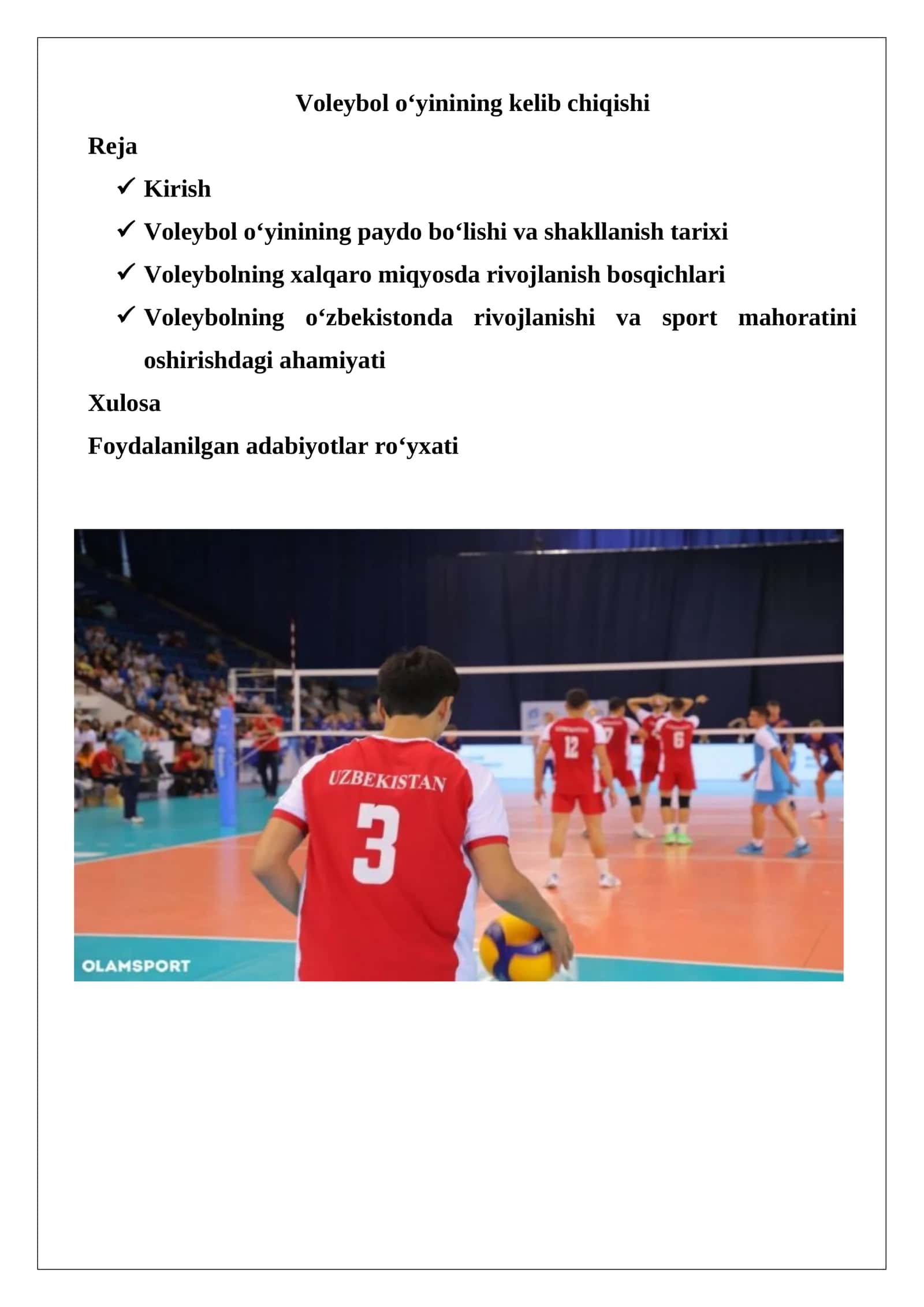 Voleybol o‘yinining kelib chiqishi