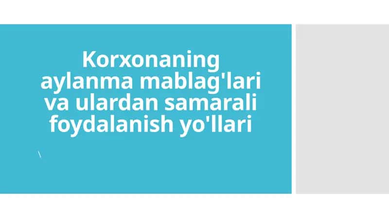 Korxonaning aylanma mablag'lari va ulardan samarali foydalanish yo'llari