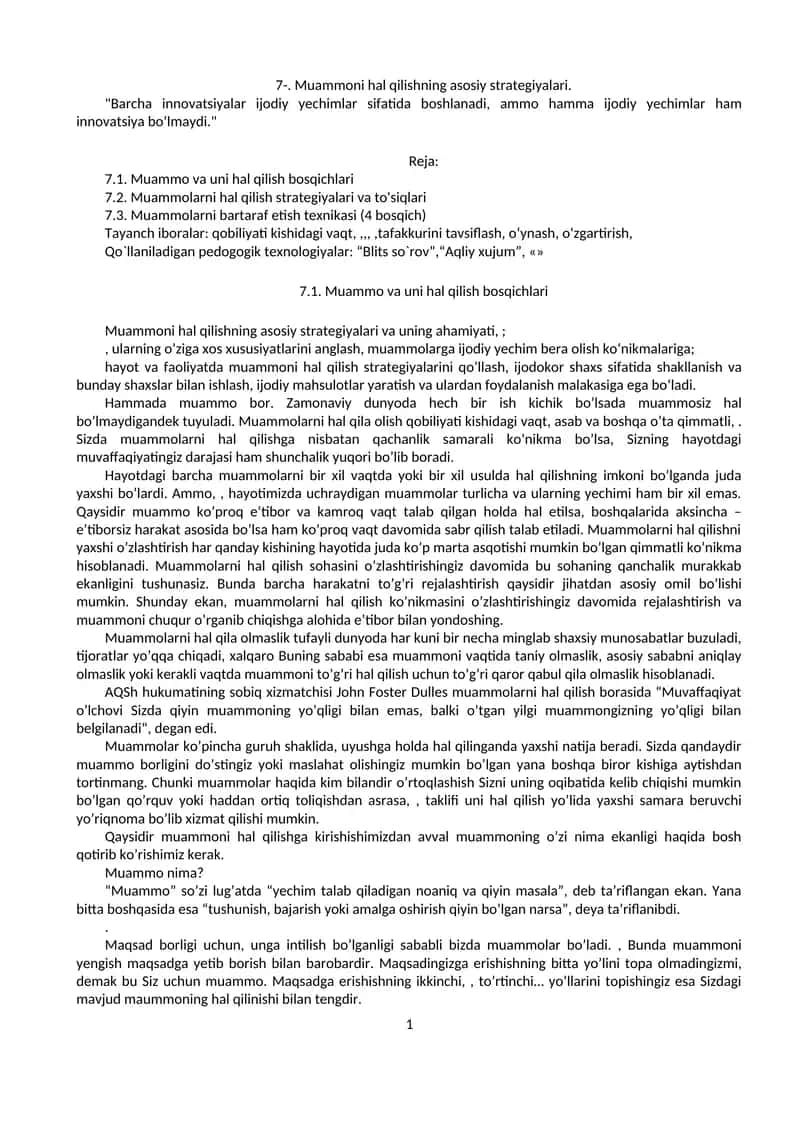 Muammoni hal qilishning asosiy strategiyalari