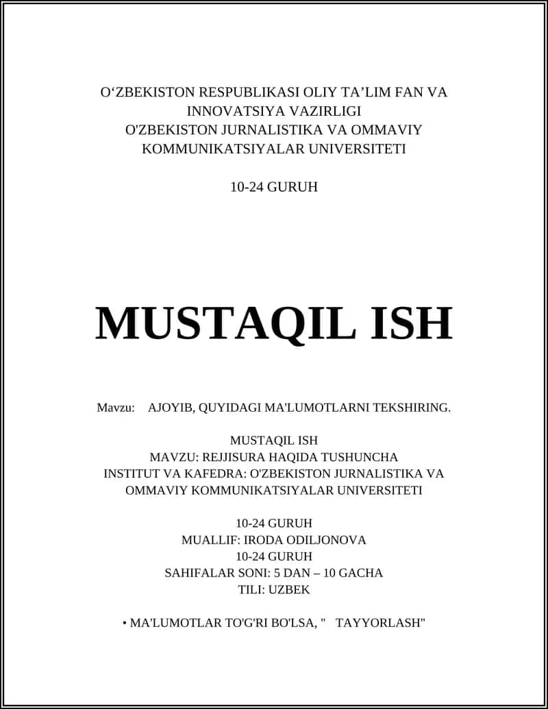 REJJISURA HAQIDA TUSHUNCHA