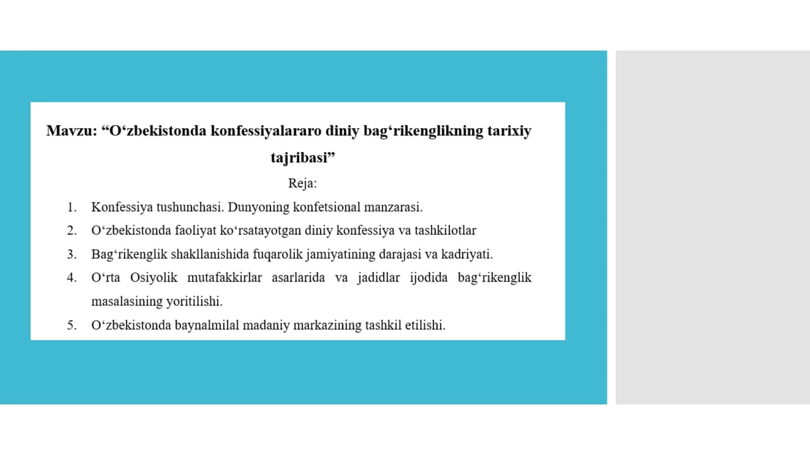 O‘zbekistonda konfessiyalararo diniy bag‘rikenglikning tarixiy tajribasi