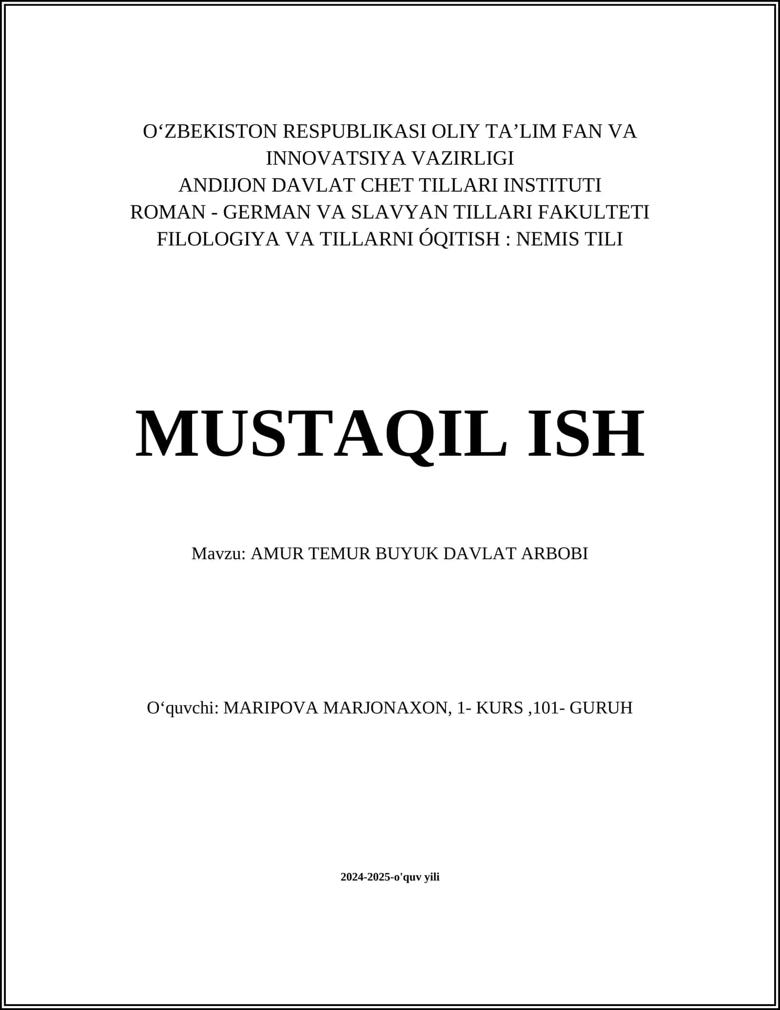AMUR TEMUR BUYUK DAVLAT ARBOBI