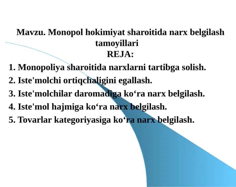 Monopolhokimiyat Sharoitida Narx Belgilash Tarmoqiyillari