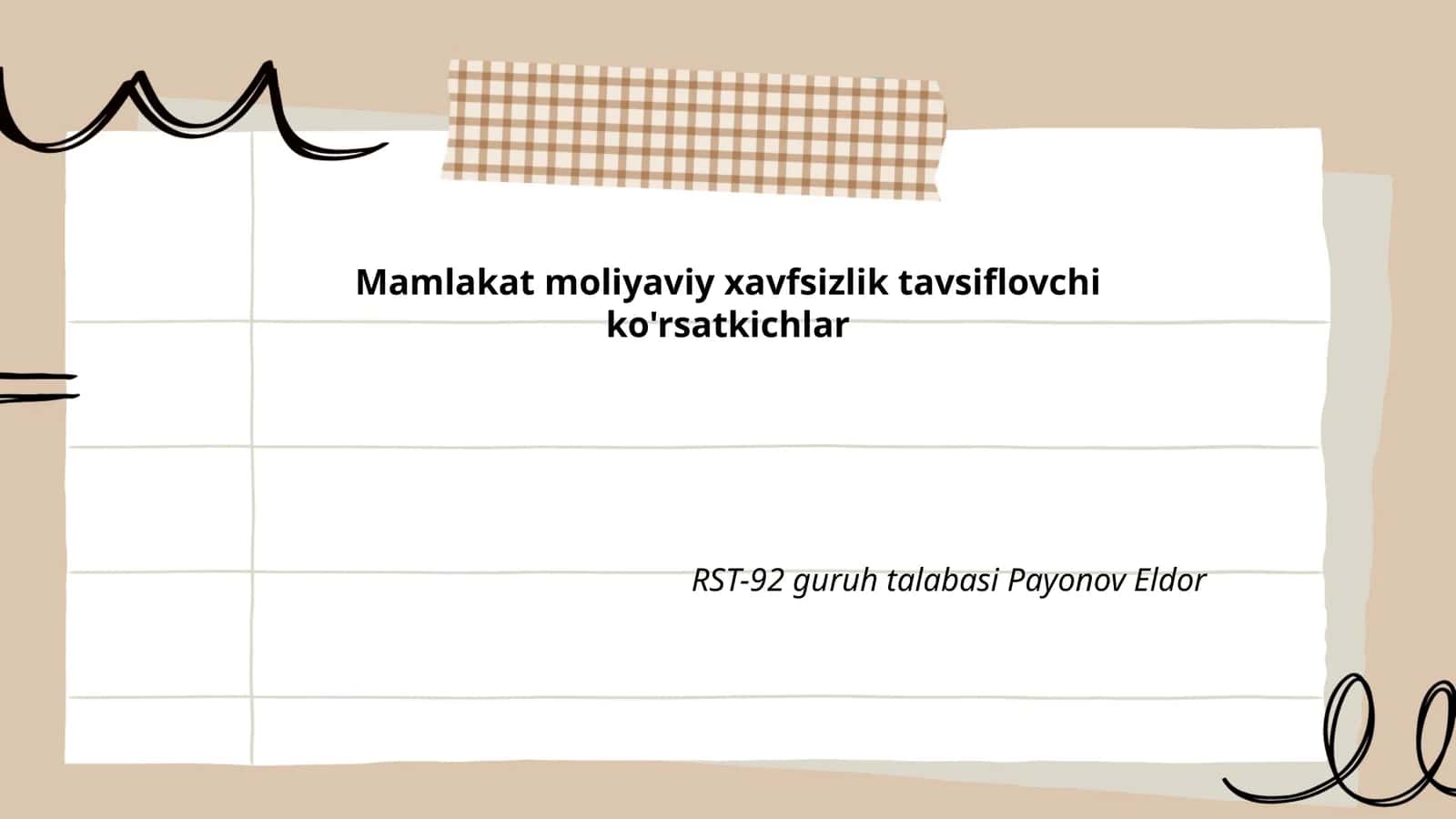 Mamlakat moliyaviy xavfsizlik tavsiflovchi ko'rsatkichlar