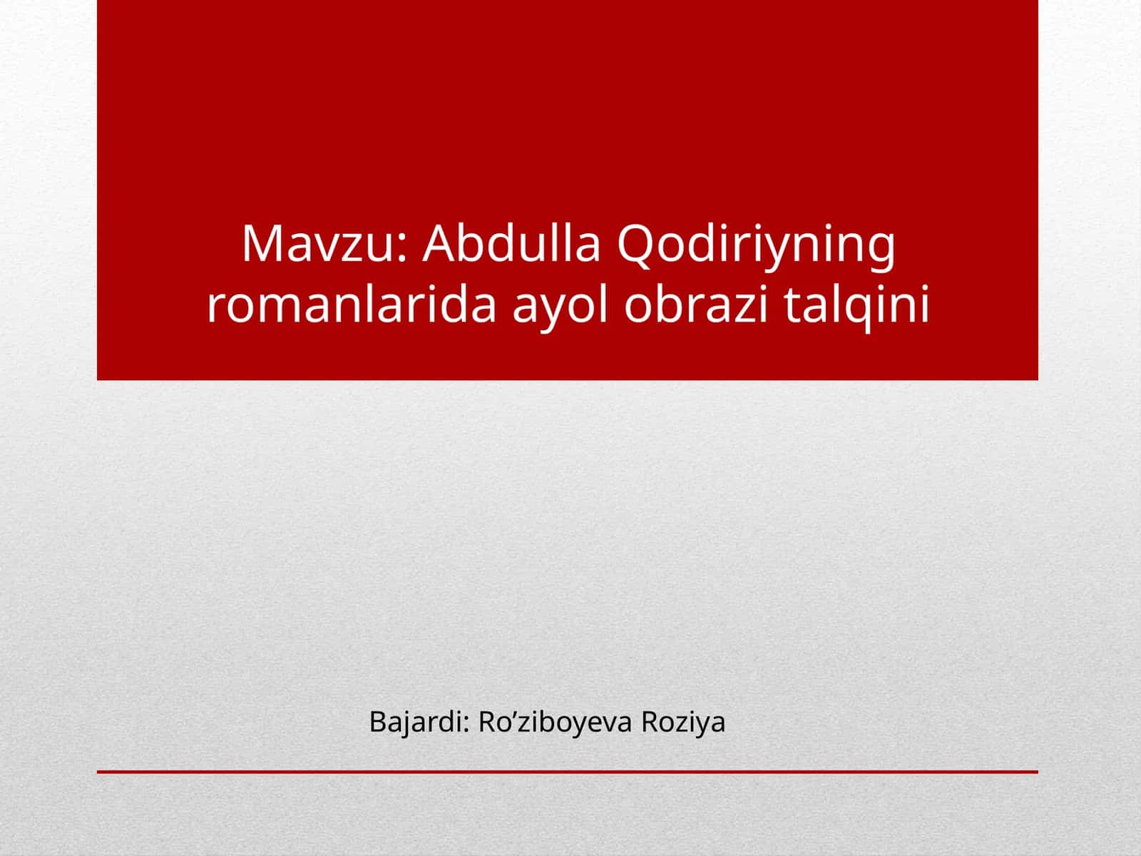 Abdulla Qodiriyning romanlarida ayol obrazlari talqini