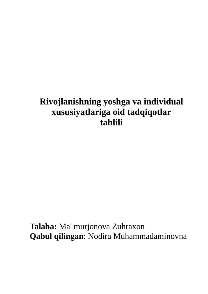 Rivojlanishning yoshga va individual xususiyatlariga oid tadqiqotlar tahlili