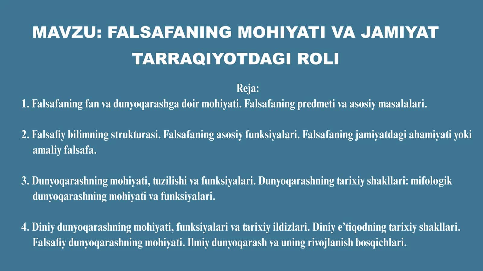 FALSAFANING MOHIYATI VA JAMIYAT TARRAQIYOTDAGI ROLI
