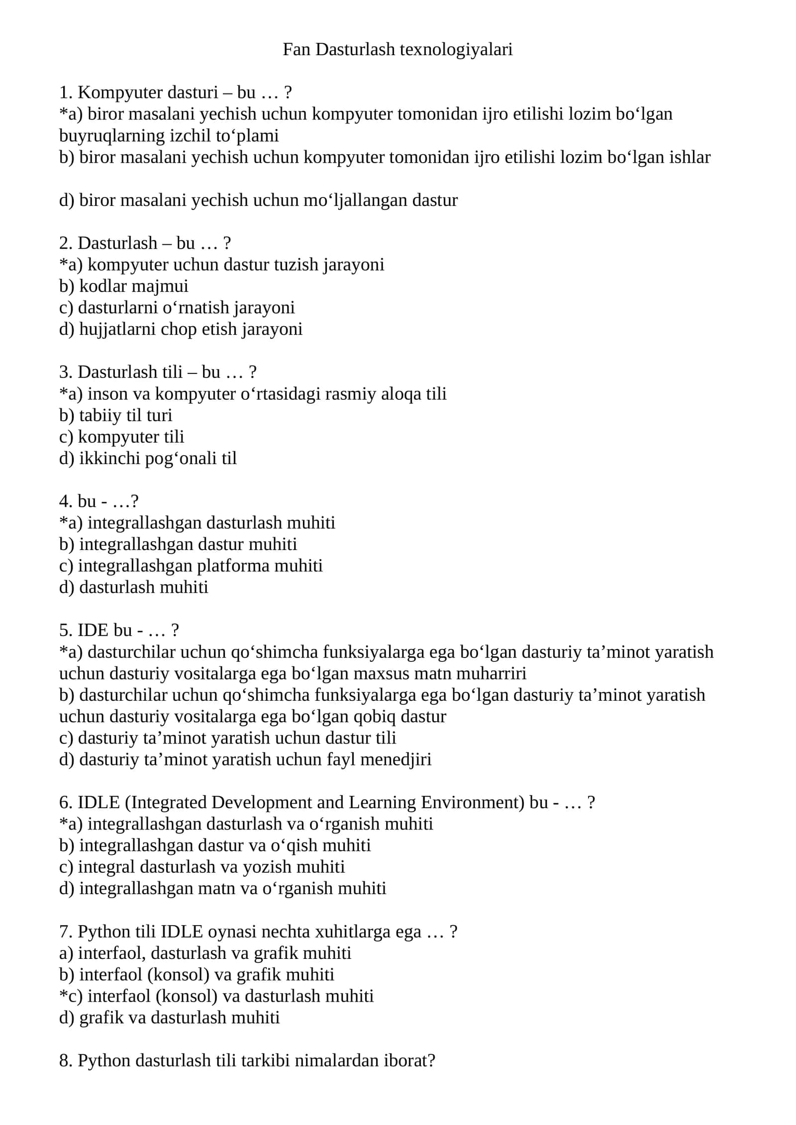 Fan Dasturlash texnologiyalari