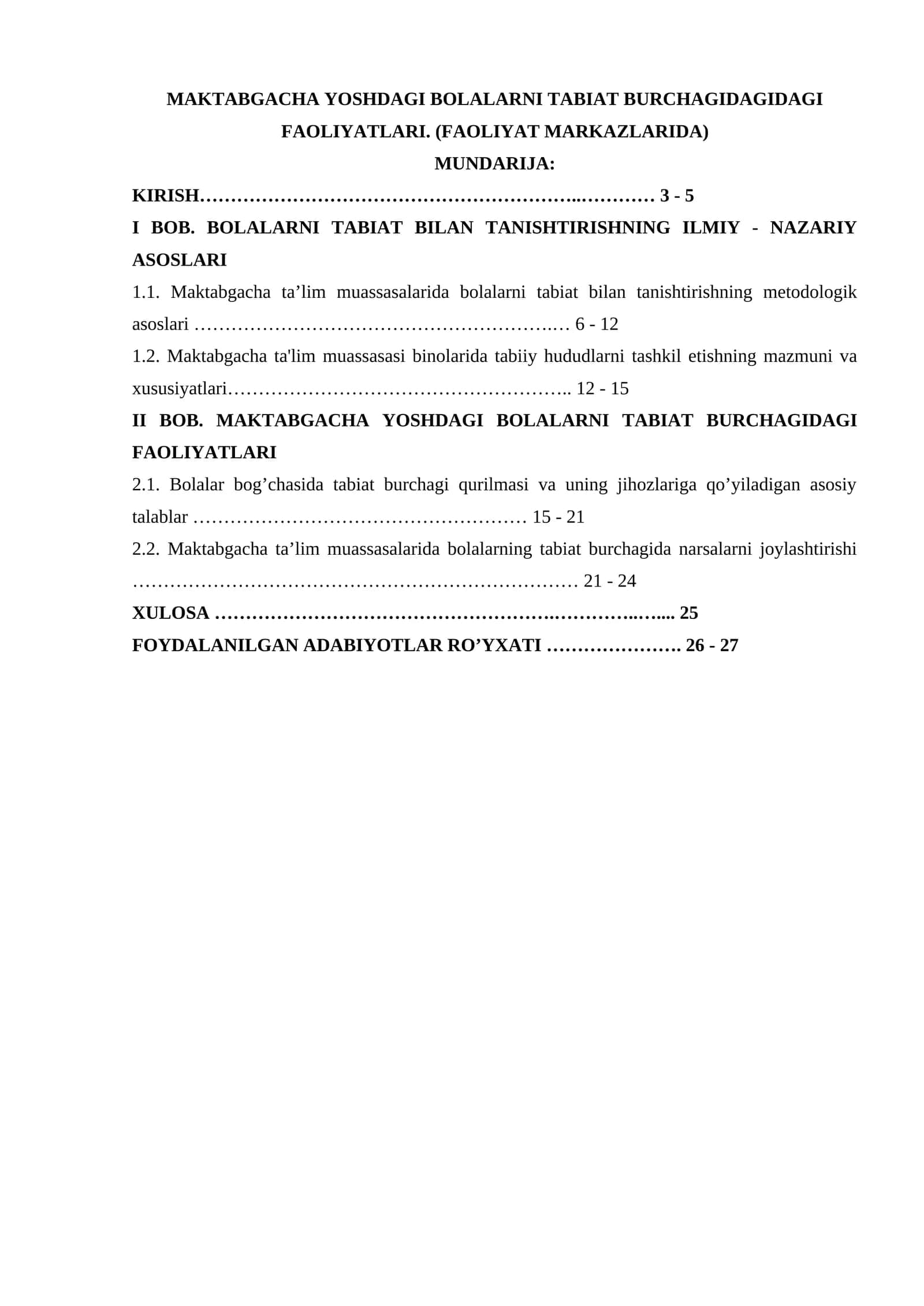 MAKTABGACHA YOSHDAGI BOLALARNI TABIAT BURCHAGIDAGIDAGI FAOLIYATLARI