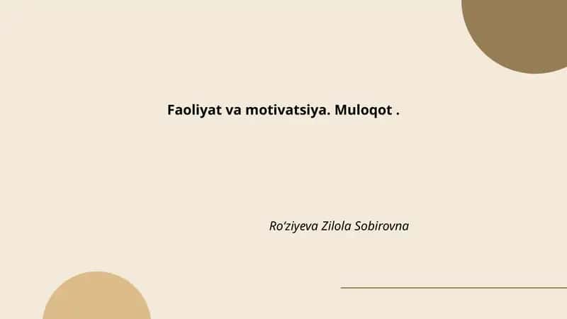 Faoliyat va motivatsiya. Muloqot