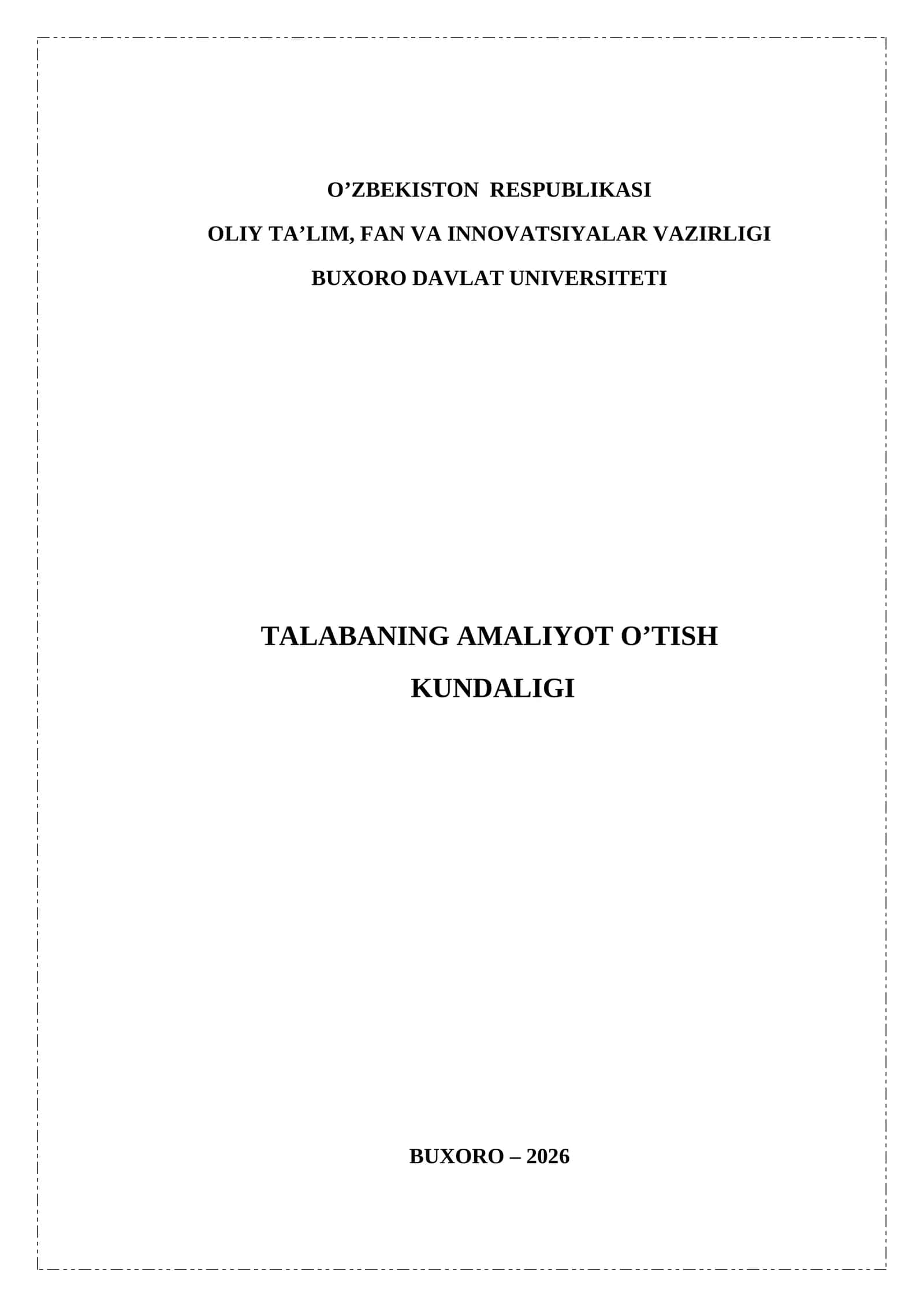 TALABANING AMALIYOT O’TISH KUNDALIGI