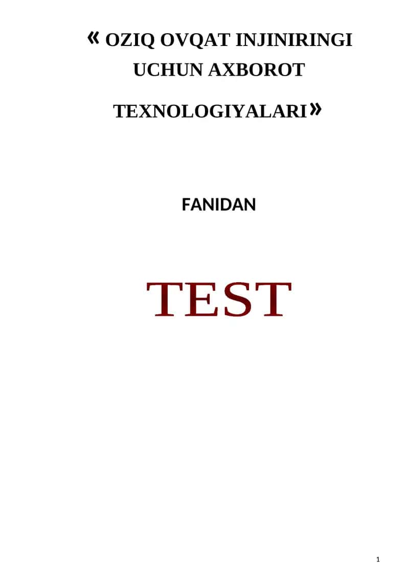 OZIQ OVQAT INJINIRINGI UCHUN AXBOROT TEXNOLOGIYALARI