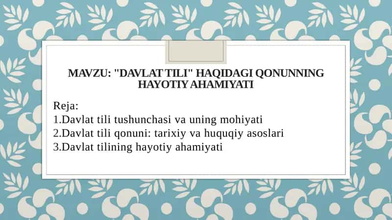 Davlat tili haqidagi qonunning hayotiy ahamiyati