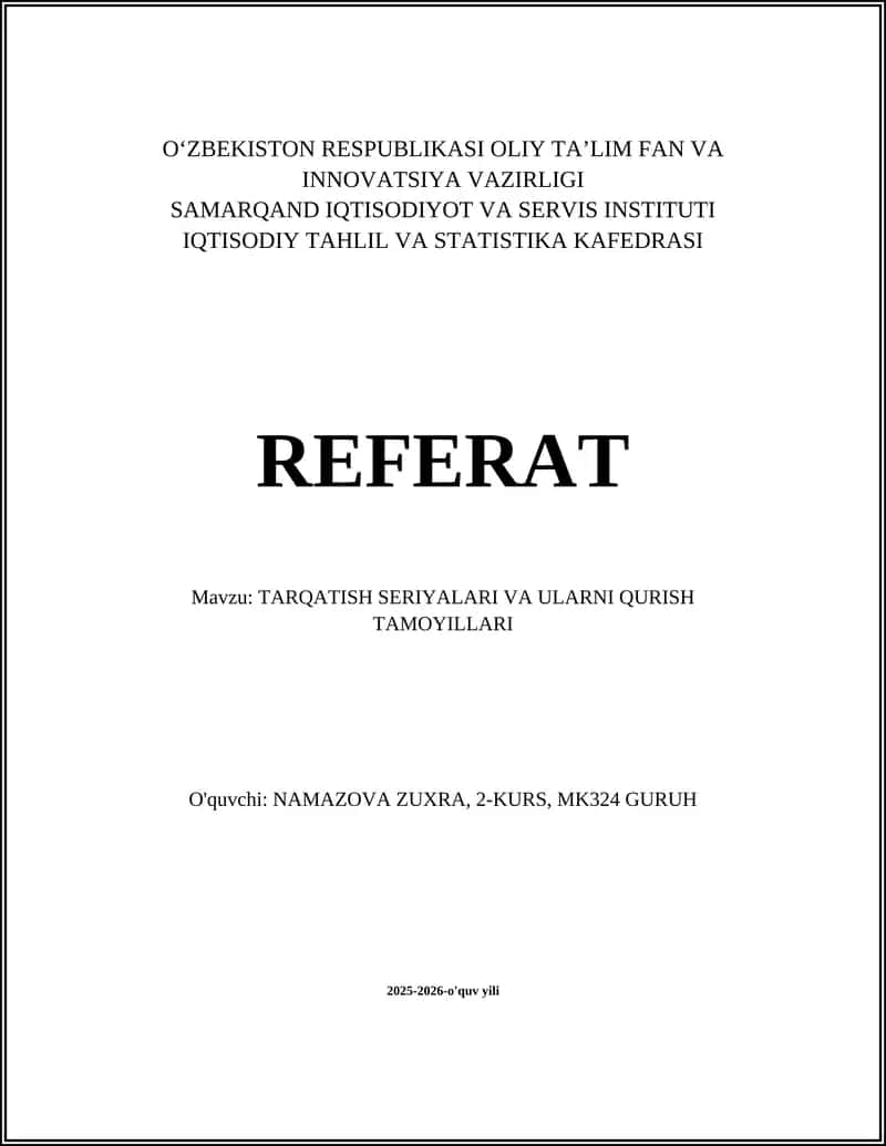 TARQATISH SERIYALARI VA ULARNI QURISH TAMOYILLARI