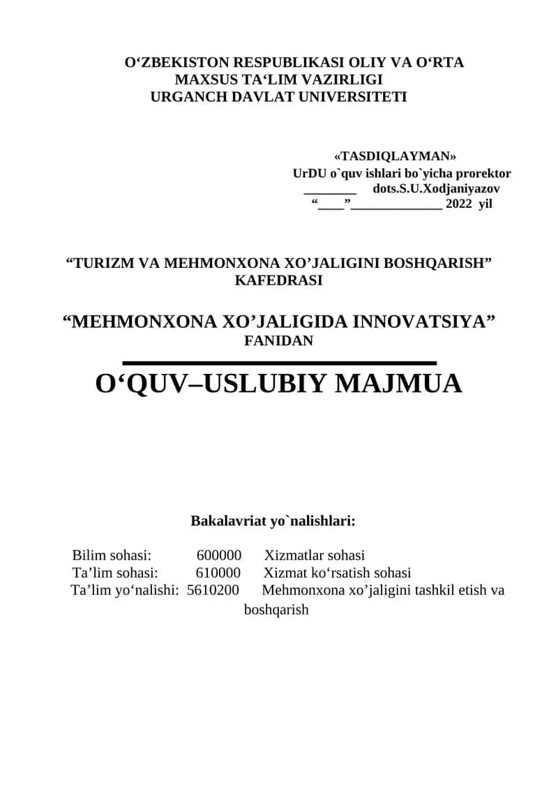 MEHMONXONA XO’JALIGIDA INNOVATSIYA FANI