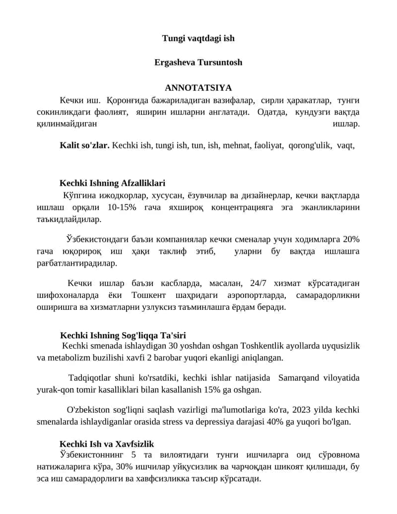 Tungi vaqtdagi ish