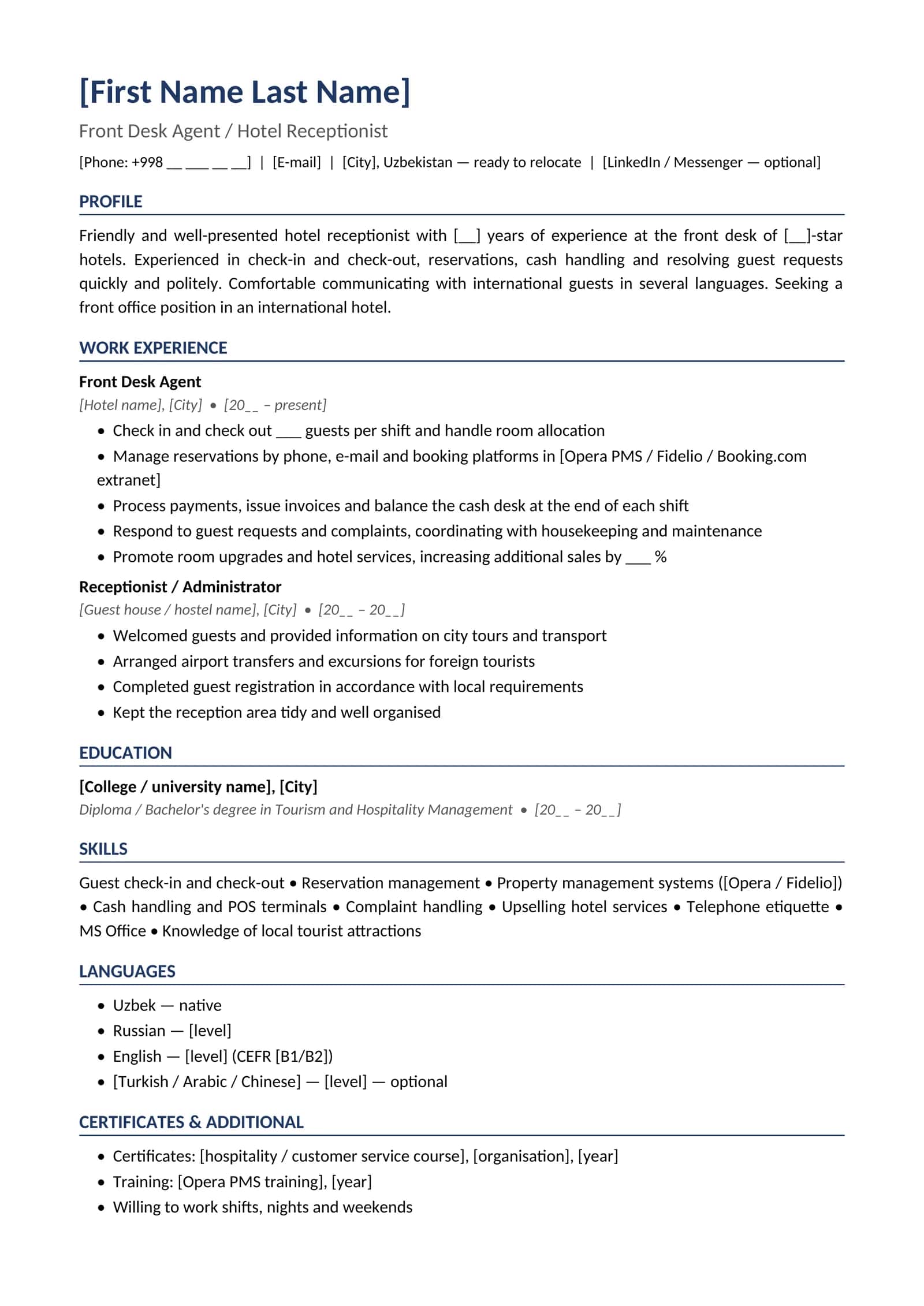 CV 09 English Hotel receptionist