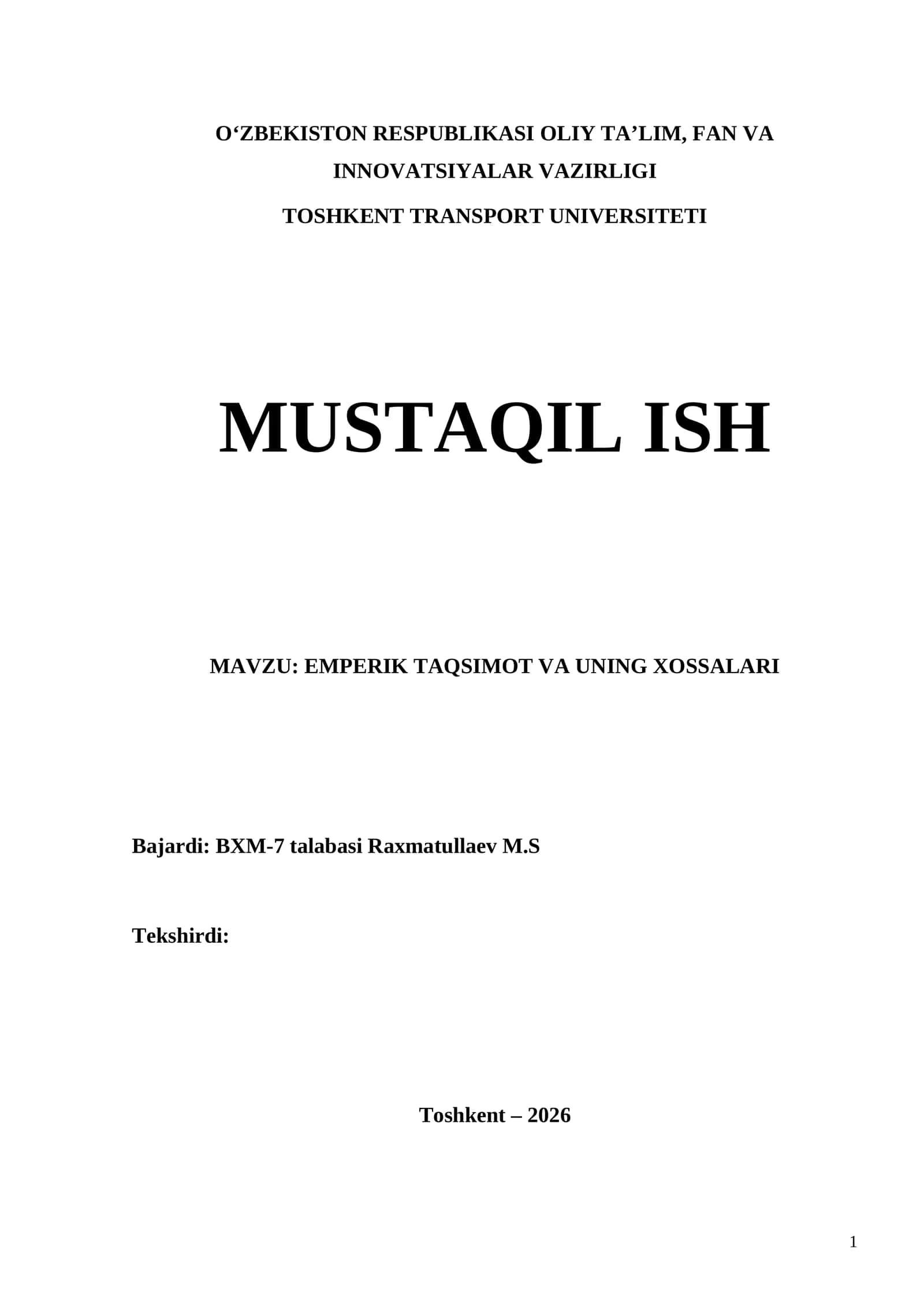 EMPERIK TAQSIMOT VA UNING XOSSALARI