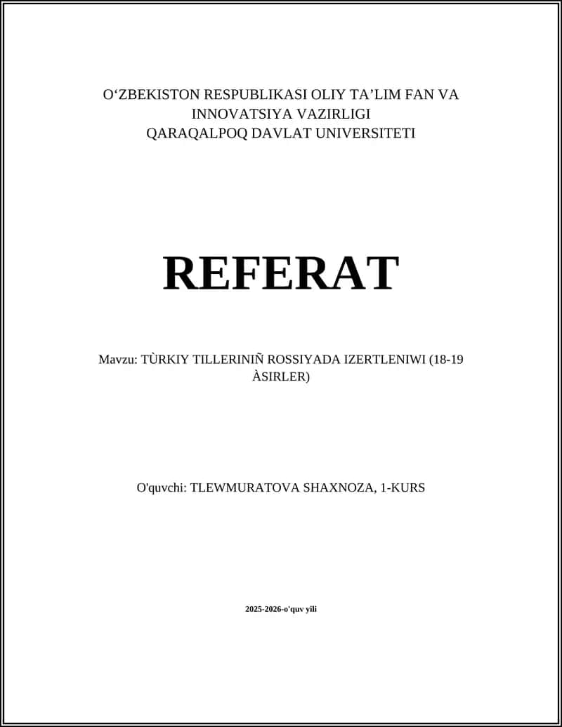 TÙRKIY TILLERINIÑ ROSSIYADA IZERTLENIWI (18-19 ÀSIRLER)