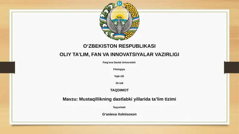 Mustaqillikning dastlabki yillarida ta'lim tizimi