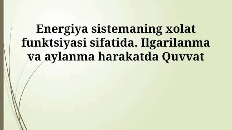 Energiya Sistemasining Xolat Funksiyasi