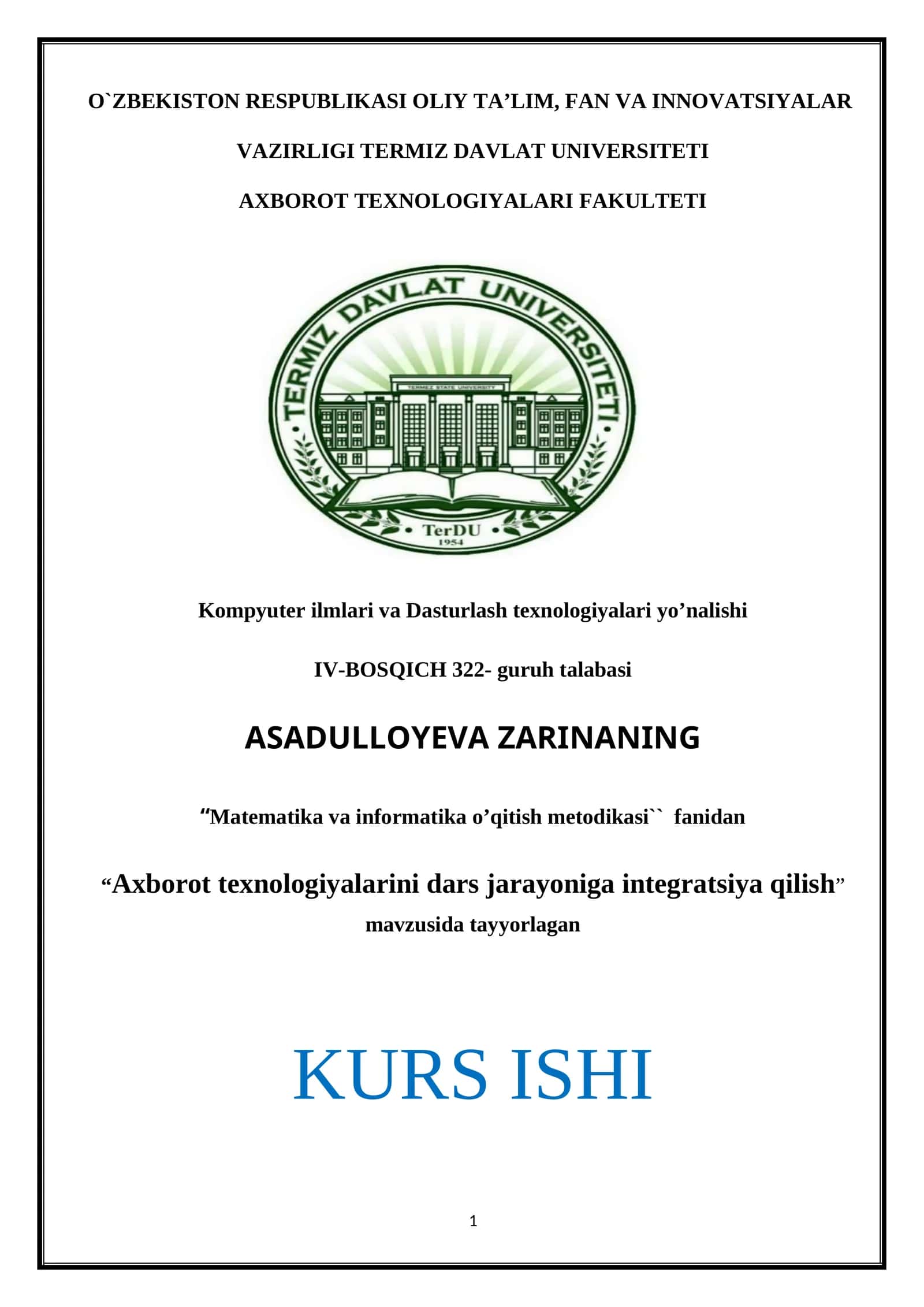 Axborot texnologiyalarini dars jarayoniga integratsiya qilish
