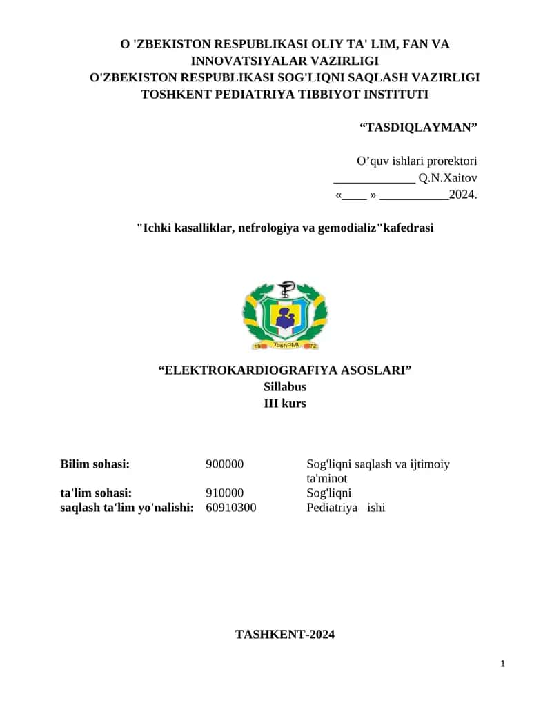 "ELEKTROKARDIOGRAFIYA ASOSLARI"